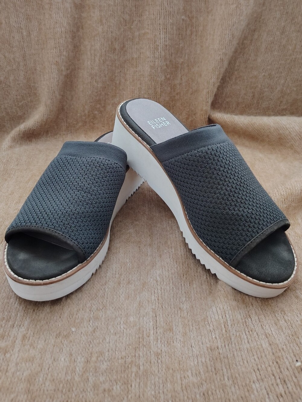 Eileen Fisher Womens Telly Gray Stretch Knit Wedge Sandal, Size 6